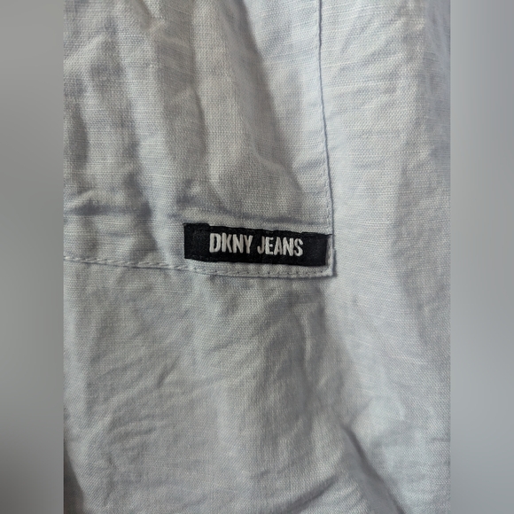 DKNY jeans linen blend blue button down size Small/Medium - Picture 2 of 4
